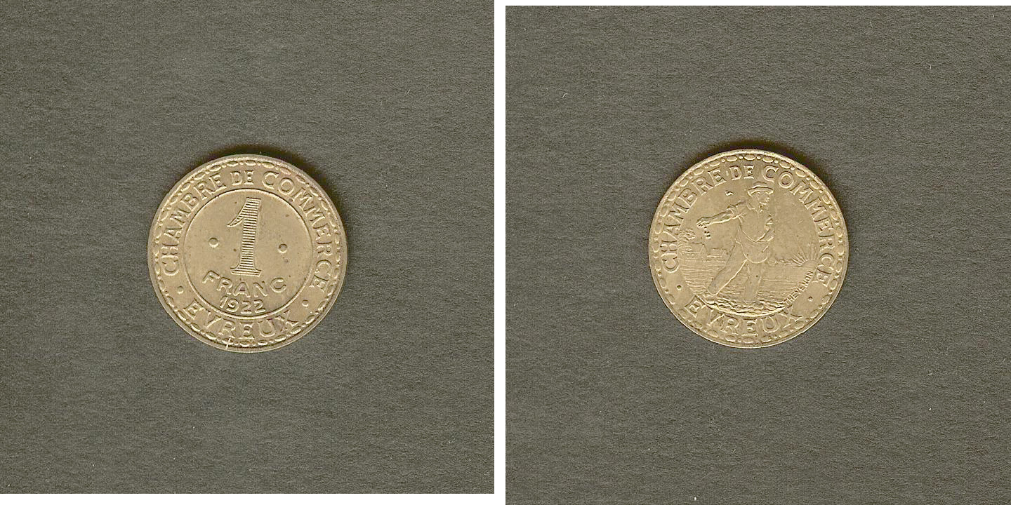 Evreux Chambre de Commerce 1 franc 1922 SPL+’EVREUX 25 Centimes
